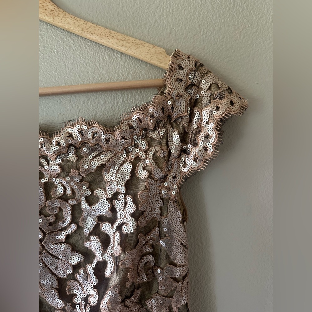 Tadashi Shoji Gold Lace Evening Gown - Picture 8 of 16